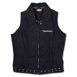 Vintage 90s Y2K Harley Davidson Women's Black Vest Jacket Eagle | Size Medium